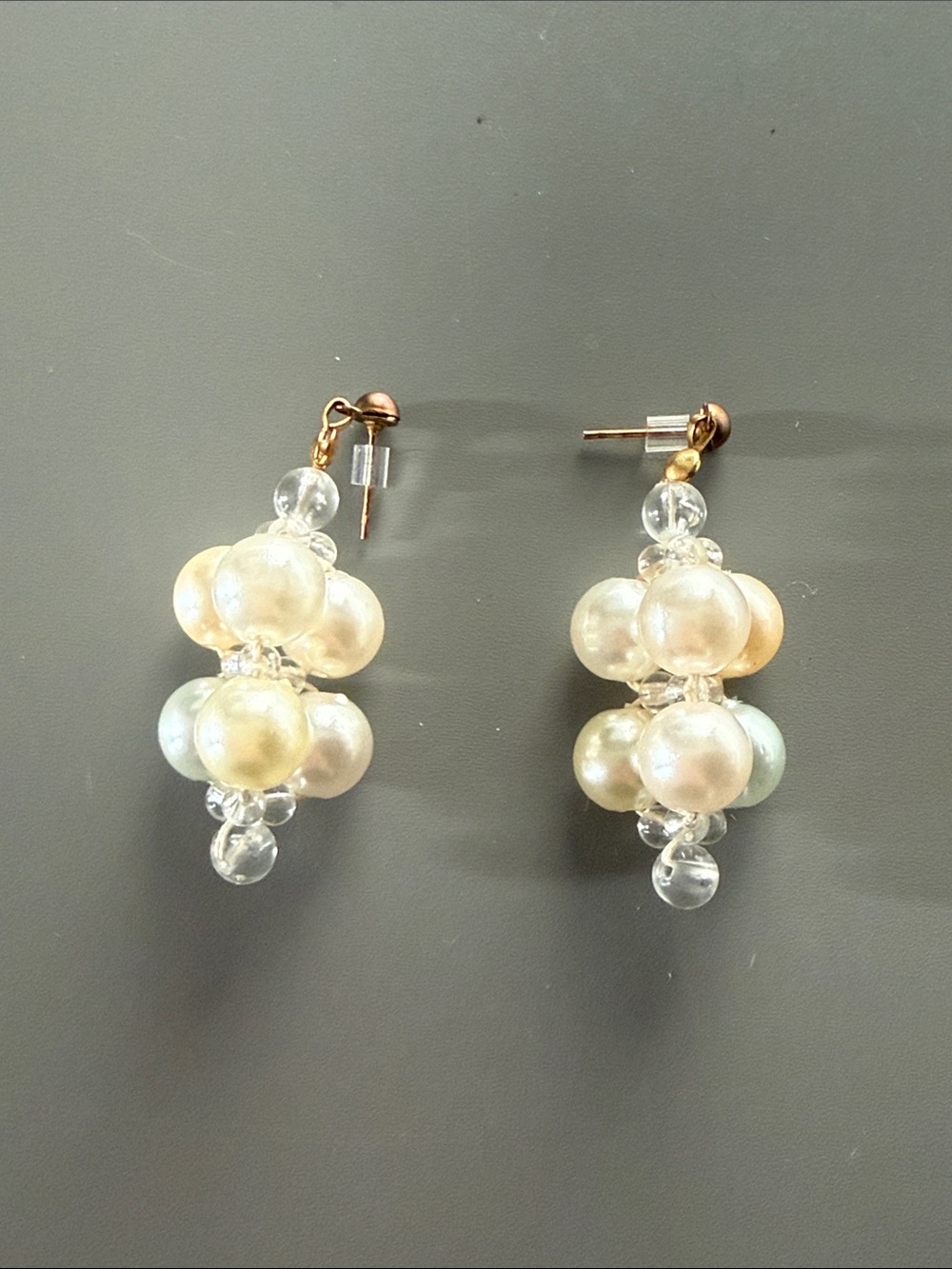 Faux Pearl Cluster Drop Earrings - Champagne Pearlescent